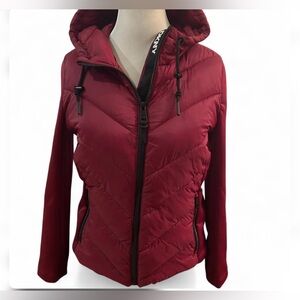 DKNY Mixed Media Hooded Puffer Jacket